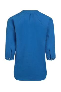 Weird Fish Tunics|Tops & T-Shirts|Adalia Organic Cotton Embroidered Double Cloth Blouse Adriatic Blue
