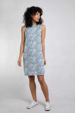 Weird Fish Dresses|Adenea Organic Cotton Jersey Shift Dress Blue Mirage