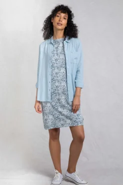 Weird Fish Dresses|Adenea Organic Cotton Jersey Shift Dress Blue Mirage