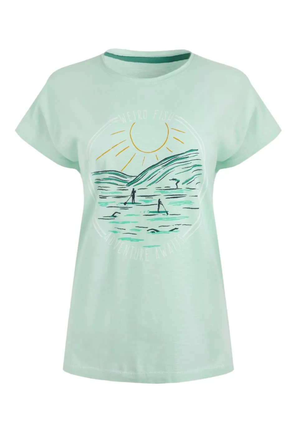 Weird Fish Tunics|Tops & T-Shirts|Adventure Awaits Organic Cotton Front Print T-Shirt Seafoam