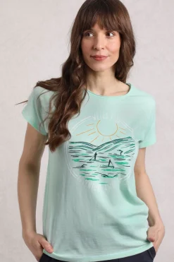 Weird Fish Tunics|Tops & T-Shirts|Adventure Awaits Organic Cotton Front Print T-Shirt Seafoam