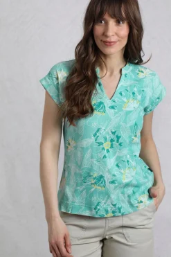 Weird Fish Tunics|Tops & T-Shirts|Alia Organic Cotton Printed Jersey Top Aqua