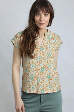 Weird Fish Tunics|Tops & T-Shirts|Alia Organic Cotton Printed Jersey Top Deep Amber