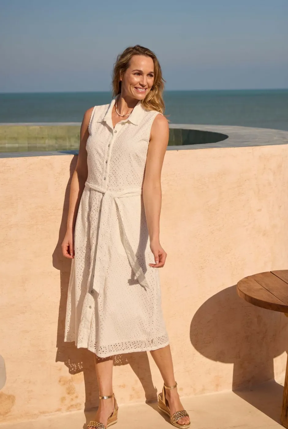 Weird Fish Dresses|Alinda Cotton Broderie Shirt Dress White