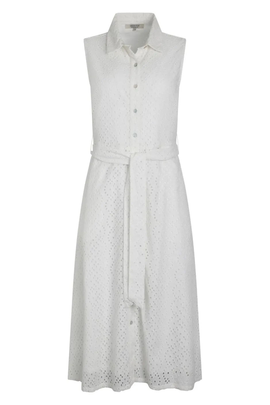 Weird Fish Dresses|Alinda Cotton Broderie Shirt Dress White
