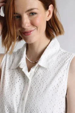 Weird Fish Dresses|Alinda Cotton Broderie Shirt Dress White