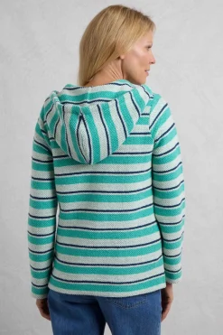 Weird Fish Sweatshirts & Hoodies|Ally Eco 1/4 Zip Stripe Kierra Knit Hoodie Aqua Marine