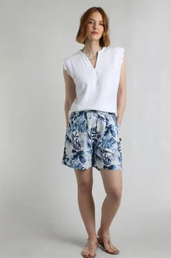 Weird Fish Shorts|Linen|Aloha Linen Rich Printed Shorts Estate blue