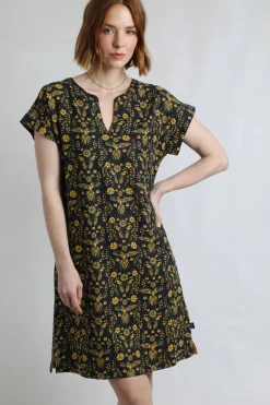 Weird Fish Dresses|Linen|Althea Linen Rich Printed Dress Ink