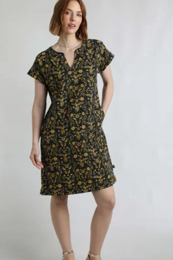 Weird Fish Dresses|Linen|Althea Linen Rich Printed Dress Ink