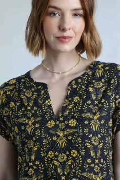Weird Fish Dresses|Linen|Althea Linen Rich Printed Dress Ink