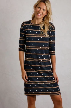 Weird Fish Dresses|Amria Organic Cotton Square Neck Jersey Dress Navy