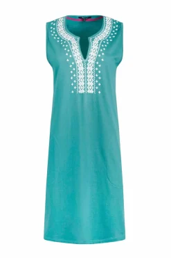 Weird Fish Dresses|Anaya Organic Cotton Embroidered Jersey Shift Dress Viridis