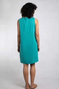 Weird Fish Dresses|Anaya Organic Cotton Embroidered Jersey Shift Dress Viridis
