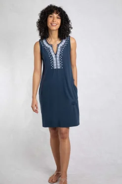 Weird Fish Dresses|Anaya Organic Cotton Embroidered Jersey Shift Dress Navy