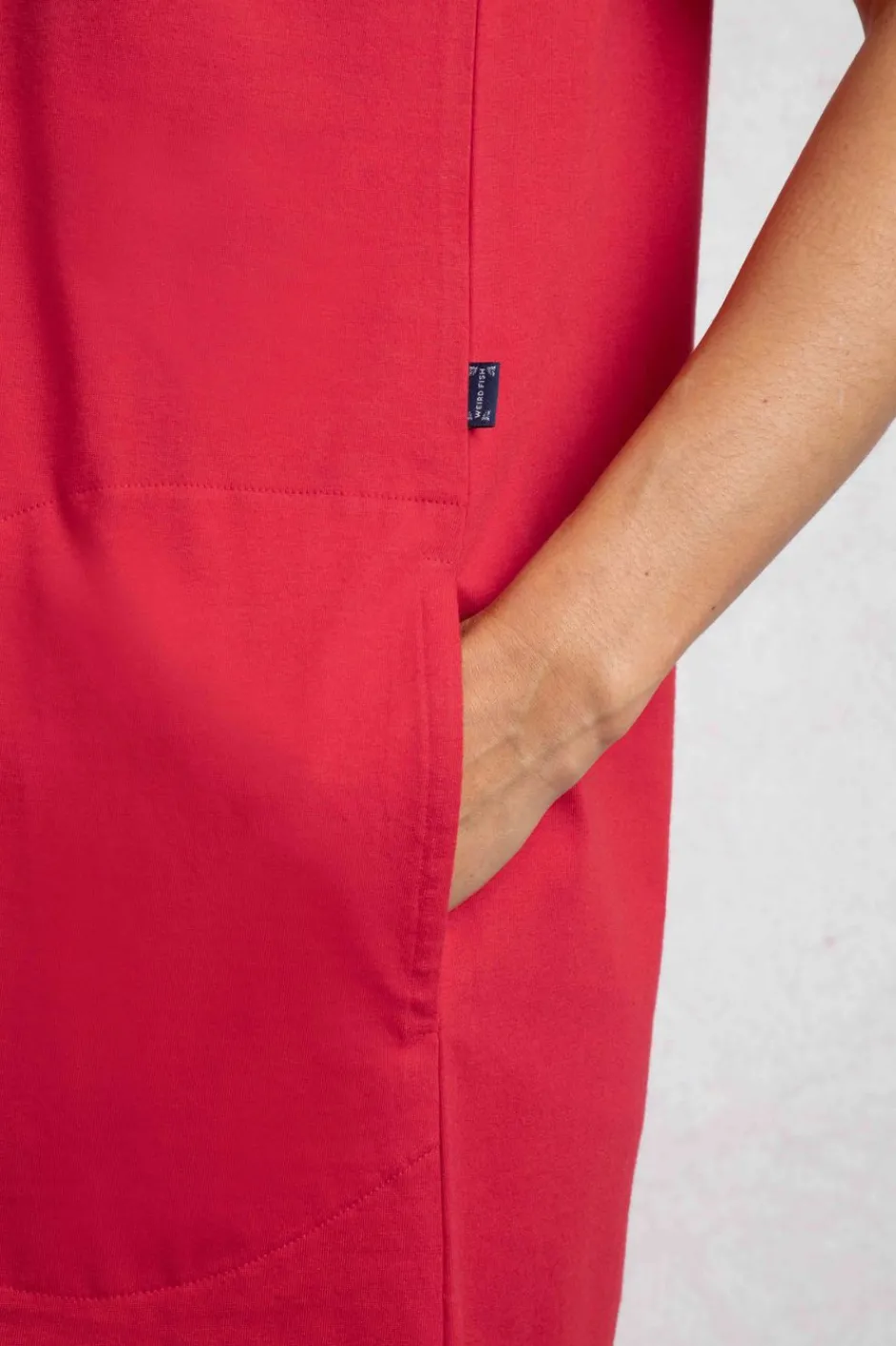 Weird Fish Dresses|Anaya Organic Cotton Embroidered Jersey Shift Dress Crimson