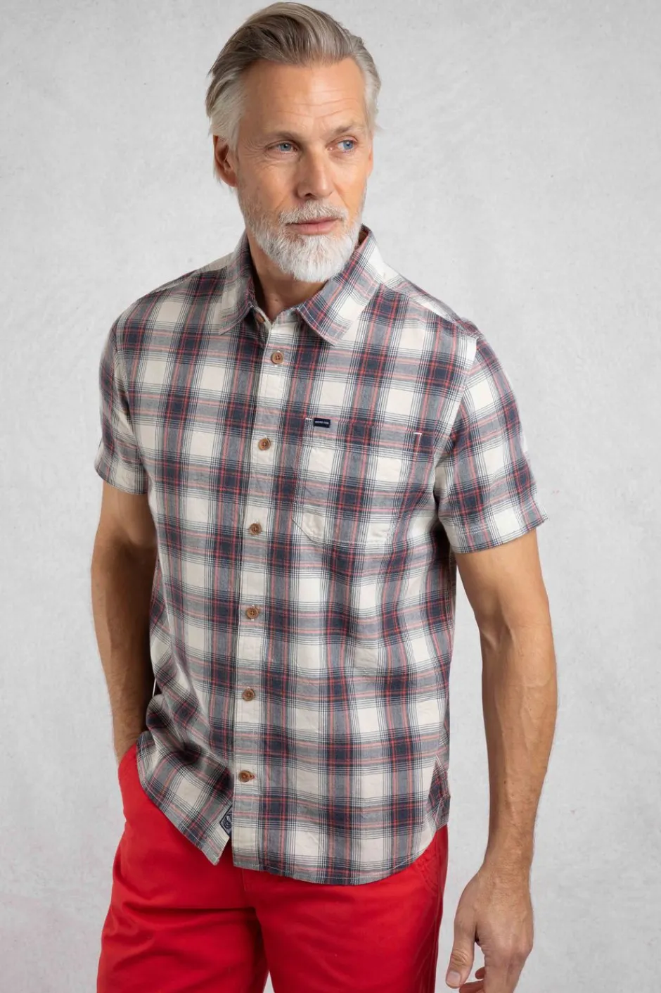 Weird Fish Shirts|Angeles Vintage Wash Short Sleeve Check Shirt Dusty White