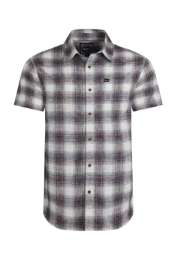 Weird Fish Shirts|Angeles Vintage Wash Short Sleeve Check Shirt Dusty White