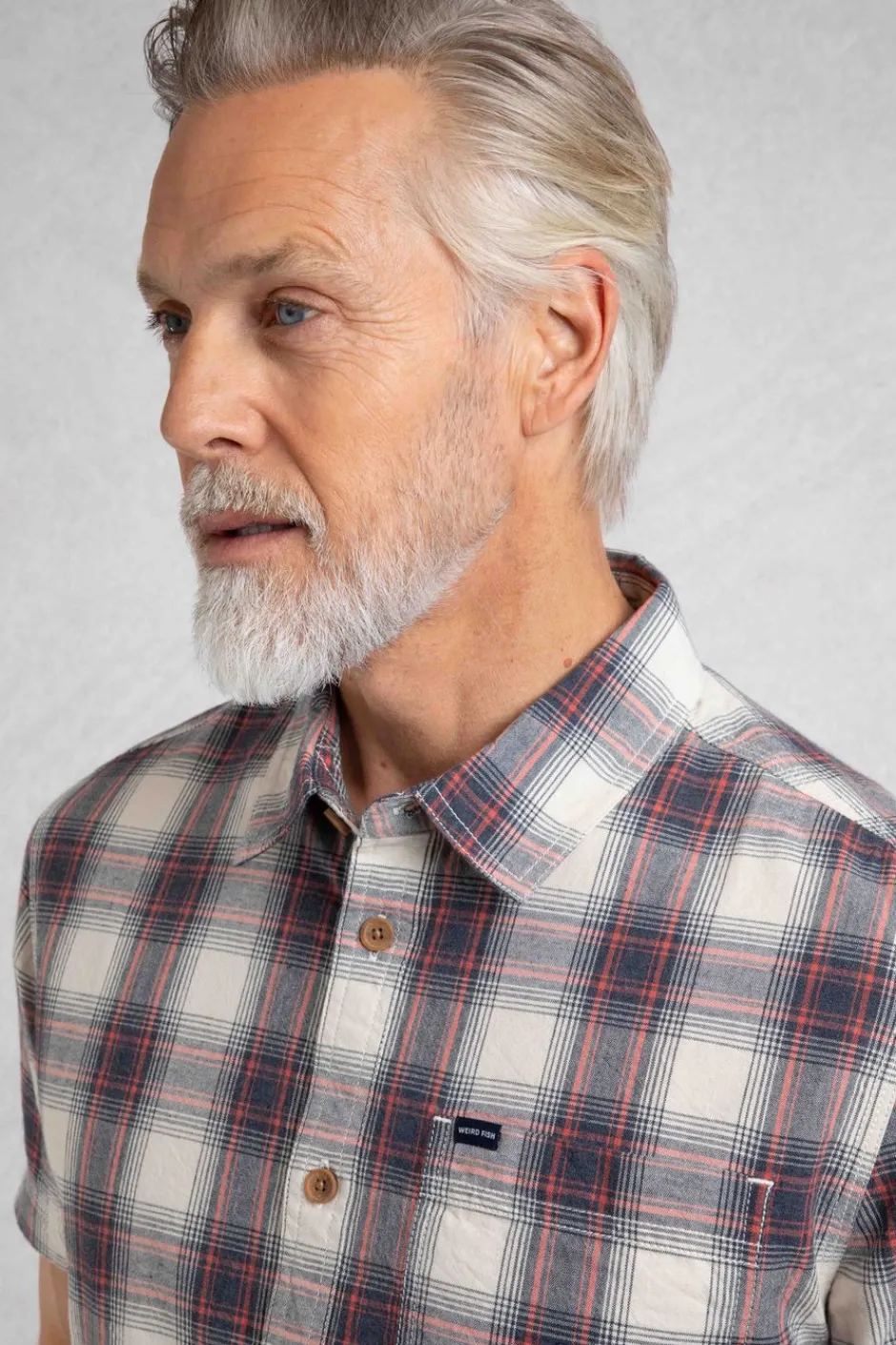 Weird Fish Shirts|Angeles Vintage Wash Short Sleeve Check Shirt Dusty White