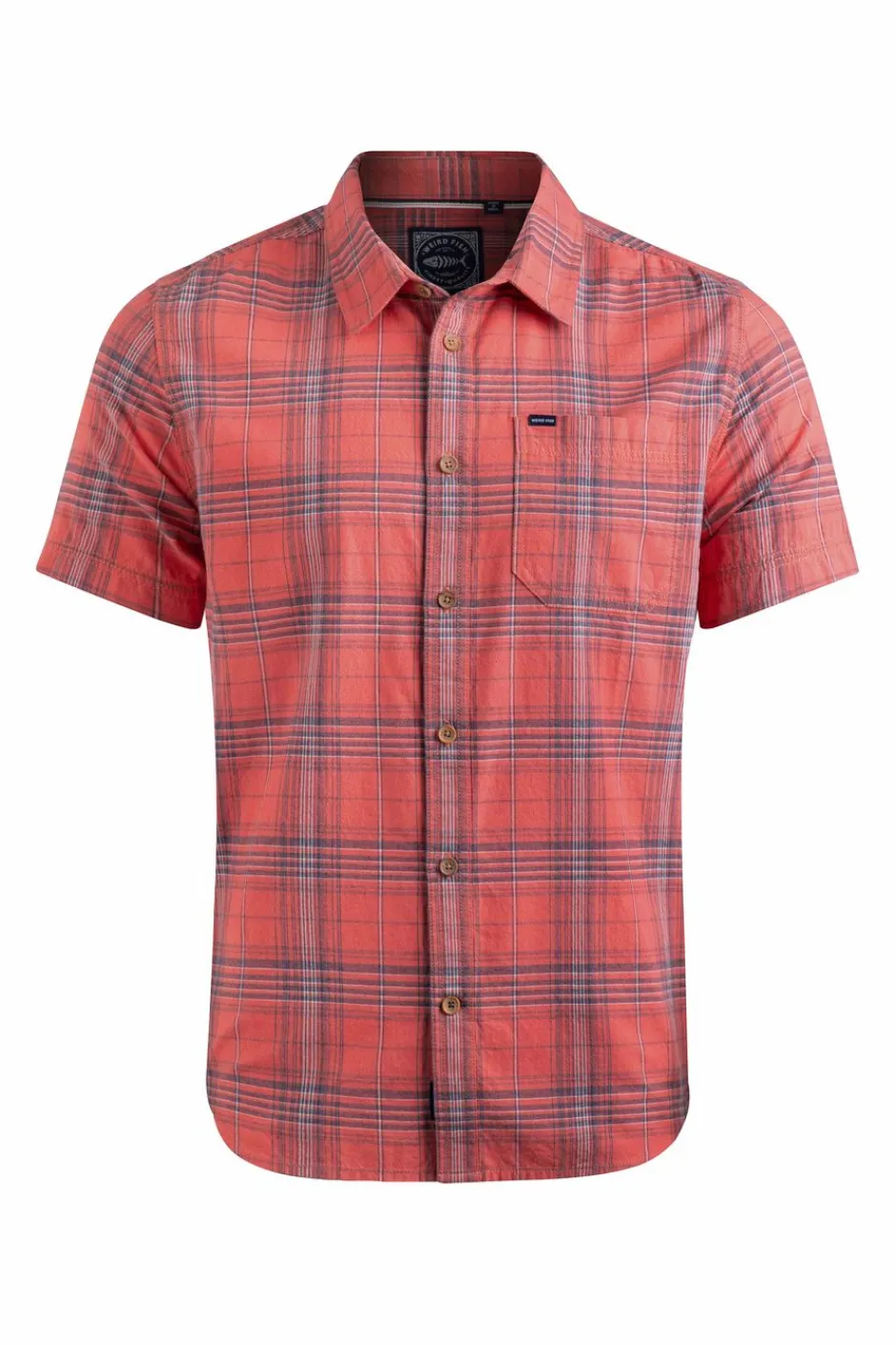 Weird Fish Shirts|Angeles Vintage Wash Short Sleeve Check Shirt Retro Red