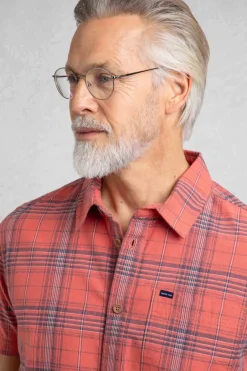 Weird Fish Shirts|Angeles Vintage Wash Short Sleeve Check Shirt Retro Red
