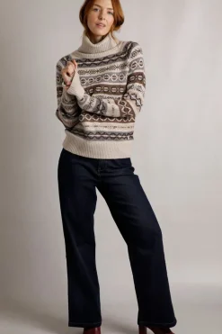 Weird Fish Jumpers & Cardigans|Knitwear|Annecy Eco Fair Isle Roll Neck Jumper Ecru