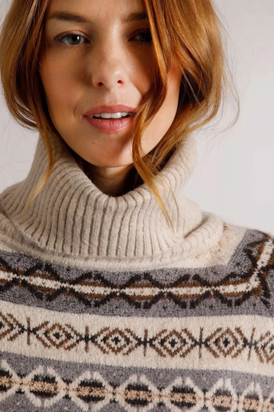 Weird Fish Jumpers & Cardigans|Knitwear|Annecy Eco Fair Isle Roll Neck Jumper Ecru