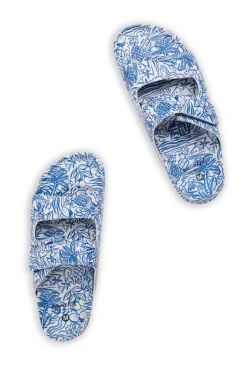 Weird Fish Flipflops And Footwear|Flipflops And Footwear|Appledore Printed Pool Sliders Azure
