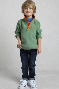 Weird Fish Kids Fleece & Hoodies|Archie Unisex Kids Eco 1/4 Zip Grid Fleece Green