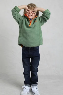 Weird Fish Kids Fleece & Hoodies|Archie Unisex Kids Eco 1/4 Zip Grid Fleece Green