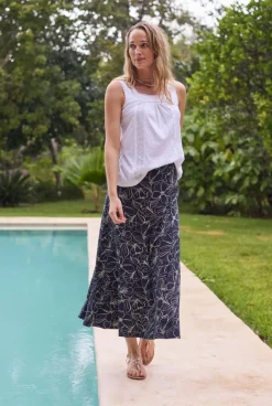 Weird Fish Skirts|Ares Printed Jersey A-Line Maxi Skirt Dark Navy