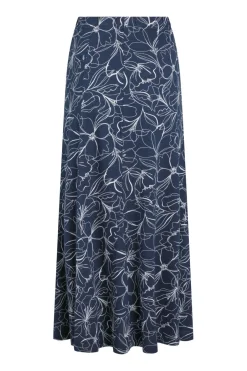 Weird Fish Skirts|Ares Printed Jersey A-Line Maxi Skirt Dark Navy