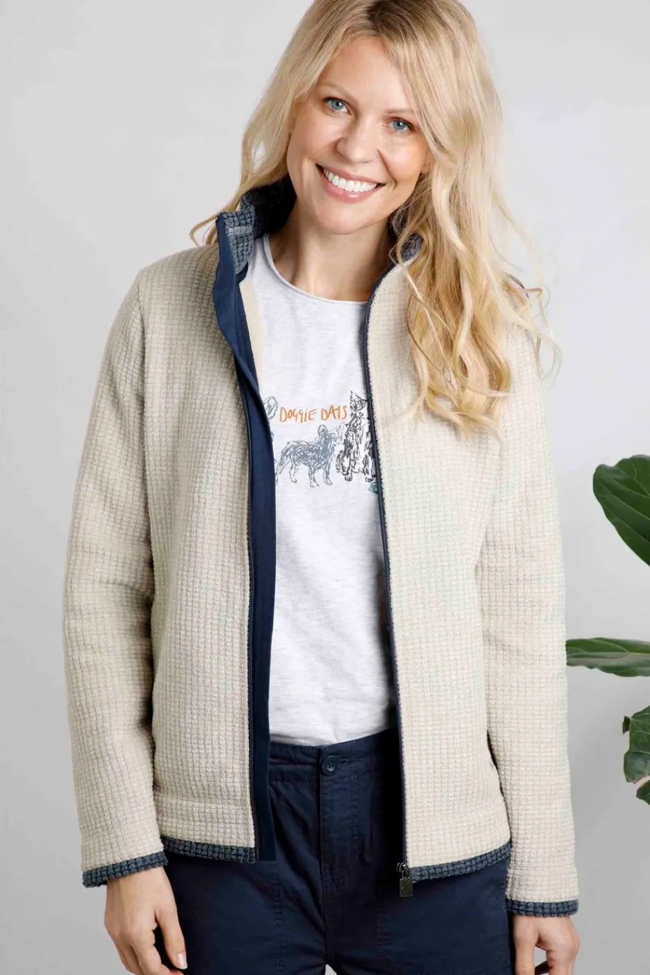Weird Fish Fleece|Ariana Eco Full Zip Grid Fleece Ecru