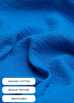 Weird Fish Dresses|Arles Organic Cotton Embroidered Double Cloth Dress Adriatic Blue