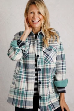 Weird Fish Shirts|Coats, Jackets And Gilets|Autumn Oversized Check Fleece Shacket Dark Jade