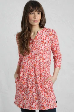 Weird Fish Tunics|Tops & T-Shirts|Ava Organic Cotton Printed Slub Tunic Tango Red