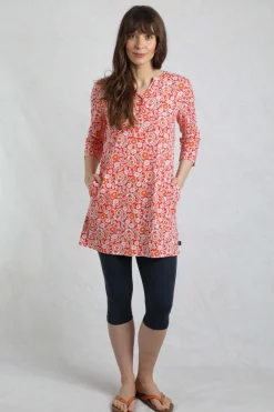 Weird Fish Tunics|Tops & T-Shirts|Ava Organic Cotton Printed Slub Tunic Tango Red