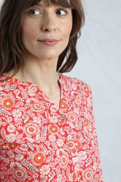 Weird Fish Tunics|Tops & T-Shirts|Ava Organic Cotton Printed Slub Tunic Tango Red