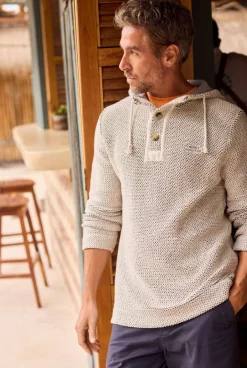 Weird Fish Sweatshirts & Hoodies|Bakersfield Button Neck Eco Macaroni Hoodie Ecru