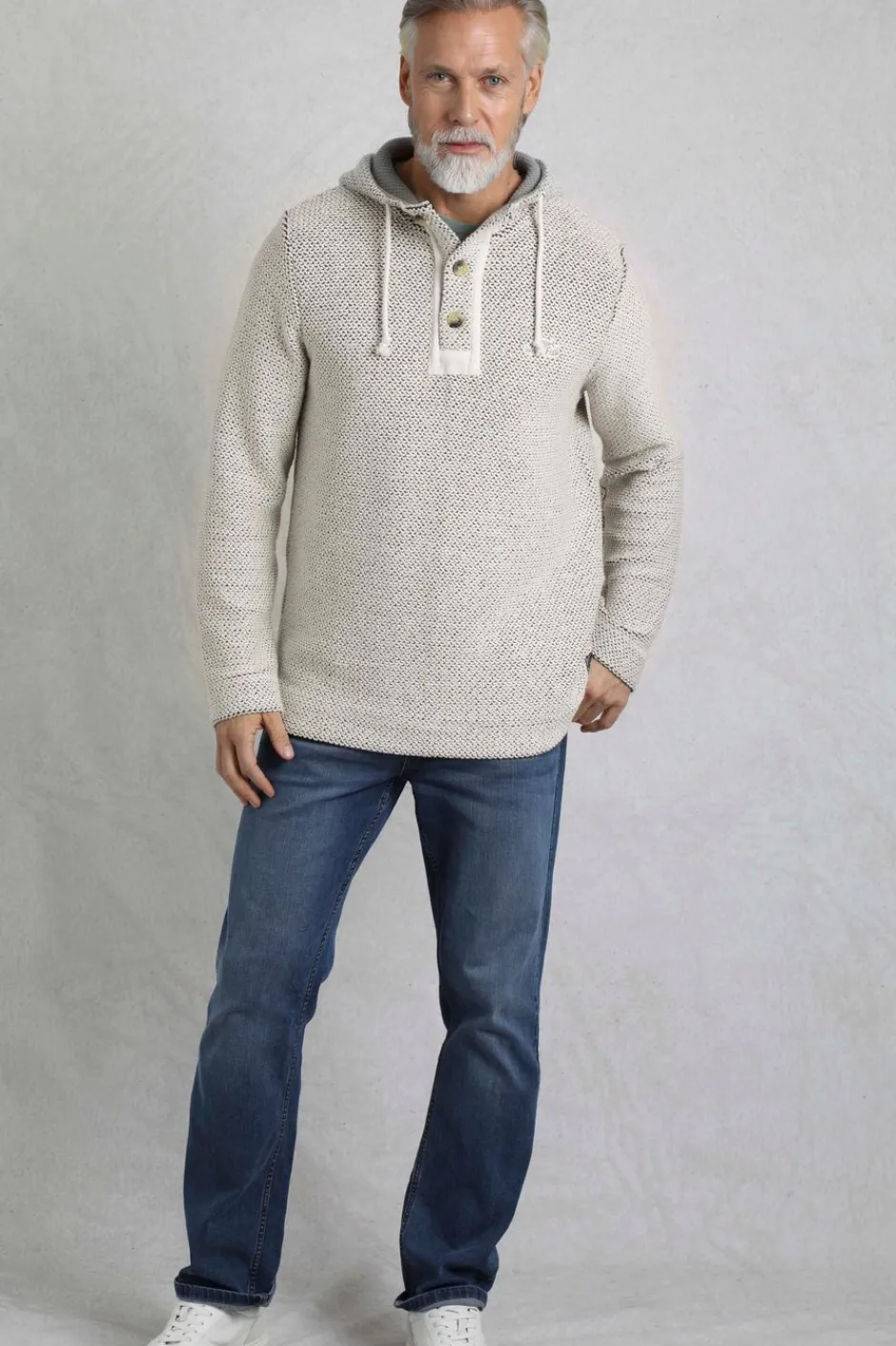 Weird Fish Sweatshirts & Hoodies|Bakersfield Button Neck Eco Macaroni Hoodie Ecru
