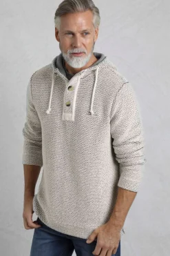 Weird Fish Sweatshirts & Hoodies|Bakersfield Button Neck Eco Macaroni Hoodie Ecru