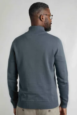 Weird Fish Jumpers & Knitwear|Baxter Fine Knit 1/4 Zip Jumper Blue Mirage