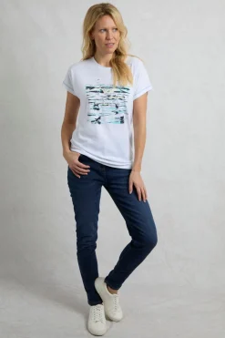 Weird Fish Tunics|Tops & T-Shirts|Beach Run Organic Cotton Front Print Graphic T-Shirt White