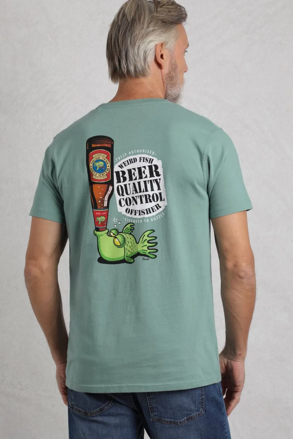 Weird Fish T-Shirts|Beer Offisher Back Print Artist T-Shirt Mineral Blue
