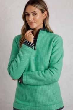 Weird Fish Fleece|Beye Eco 1/4 Zip Grid Fleece Grass Green