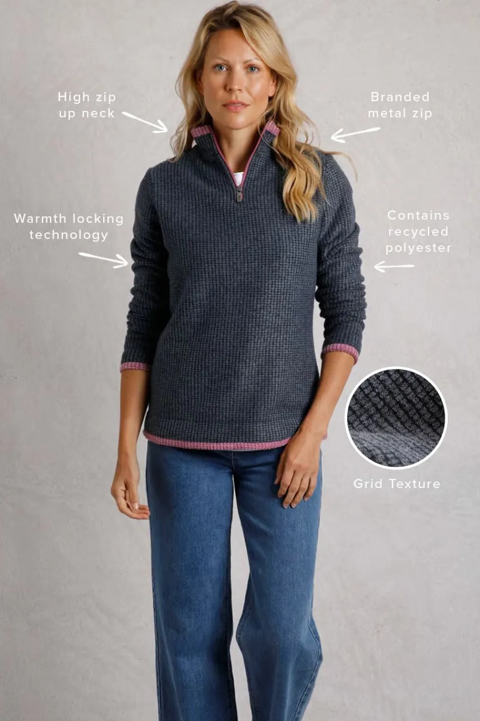 Weird Fish Fleece|Beye Eco 1/4 Zip Grid Fleece Navy