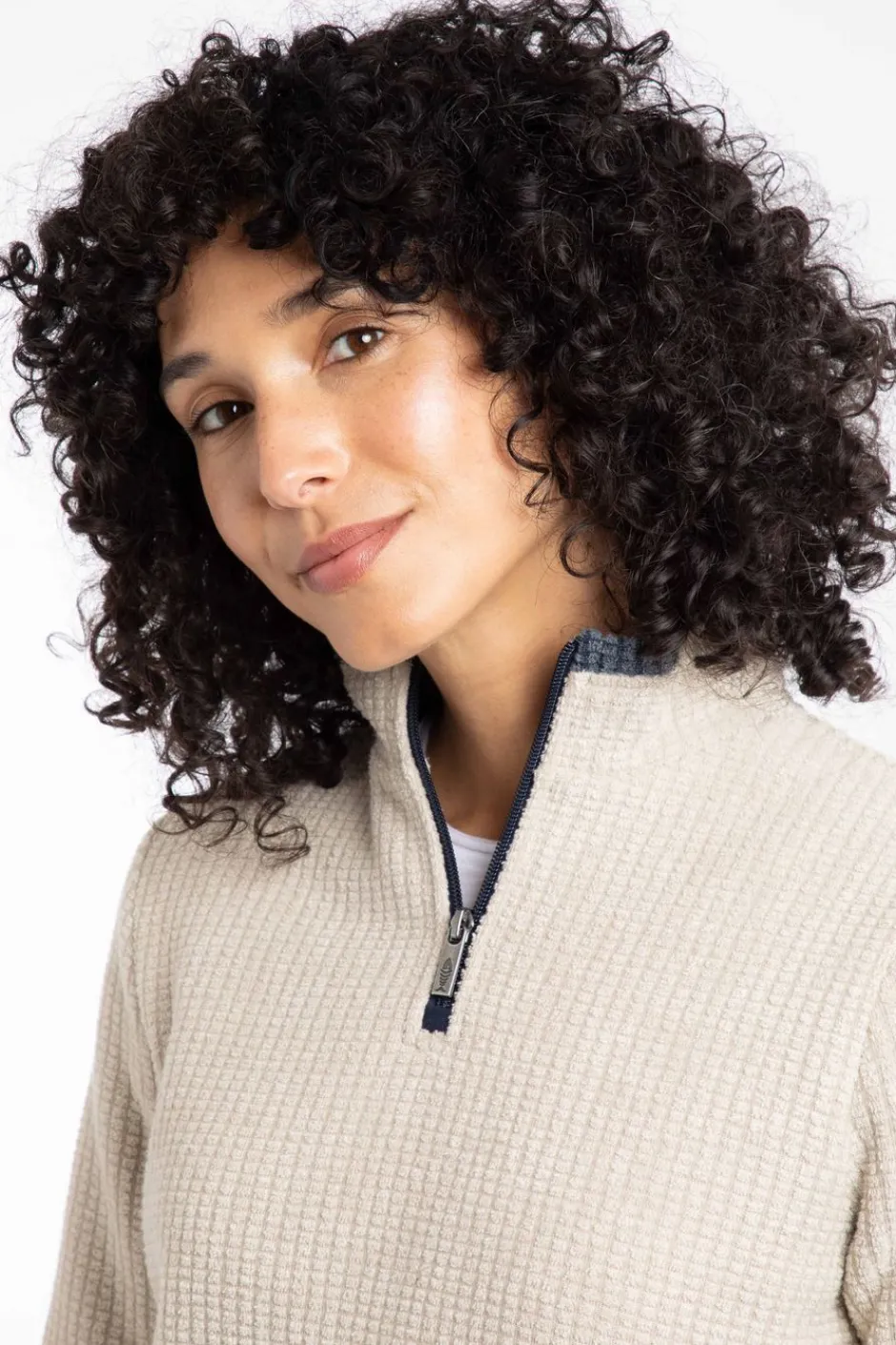 Weird Fish Fleece|Beye Eco 1/4 Zip Grid Fleece Ecru