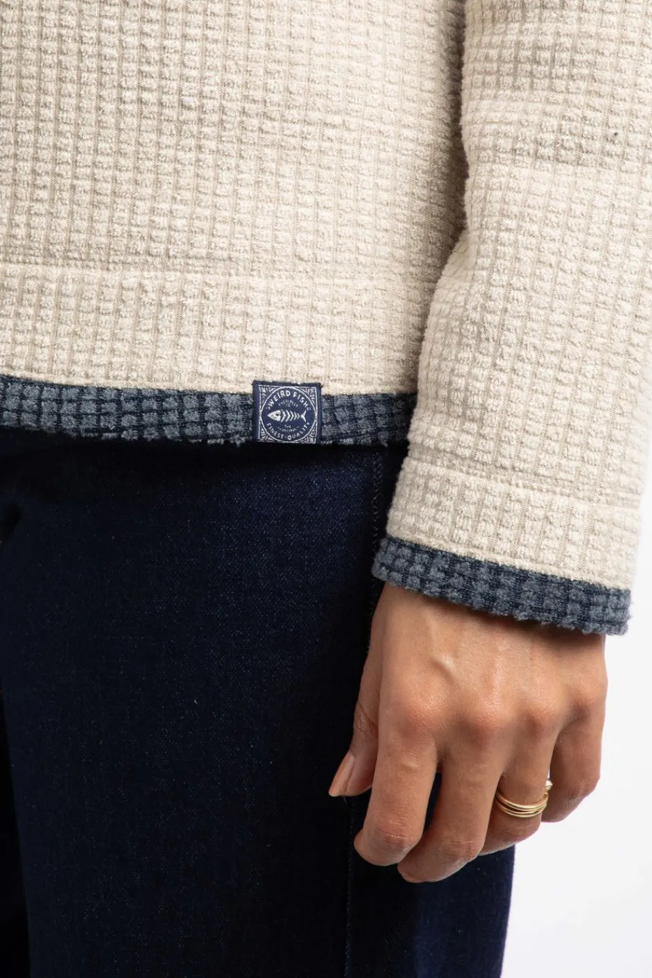 Weird Fish Fleece|Beye Eco 1/4 Zip Grid Fleece Ecru