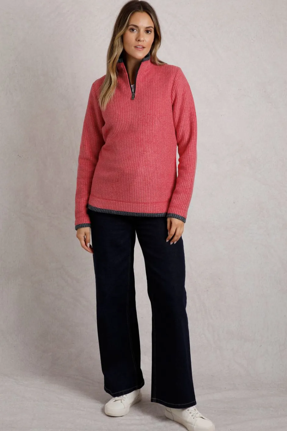 Weird Fish Fleece|Beye Eco 1/4 Zip Grid Fleece Barberry Red Marl