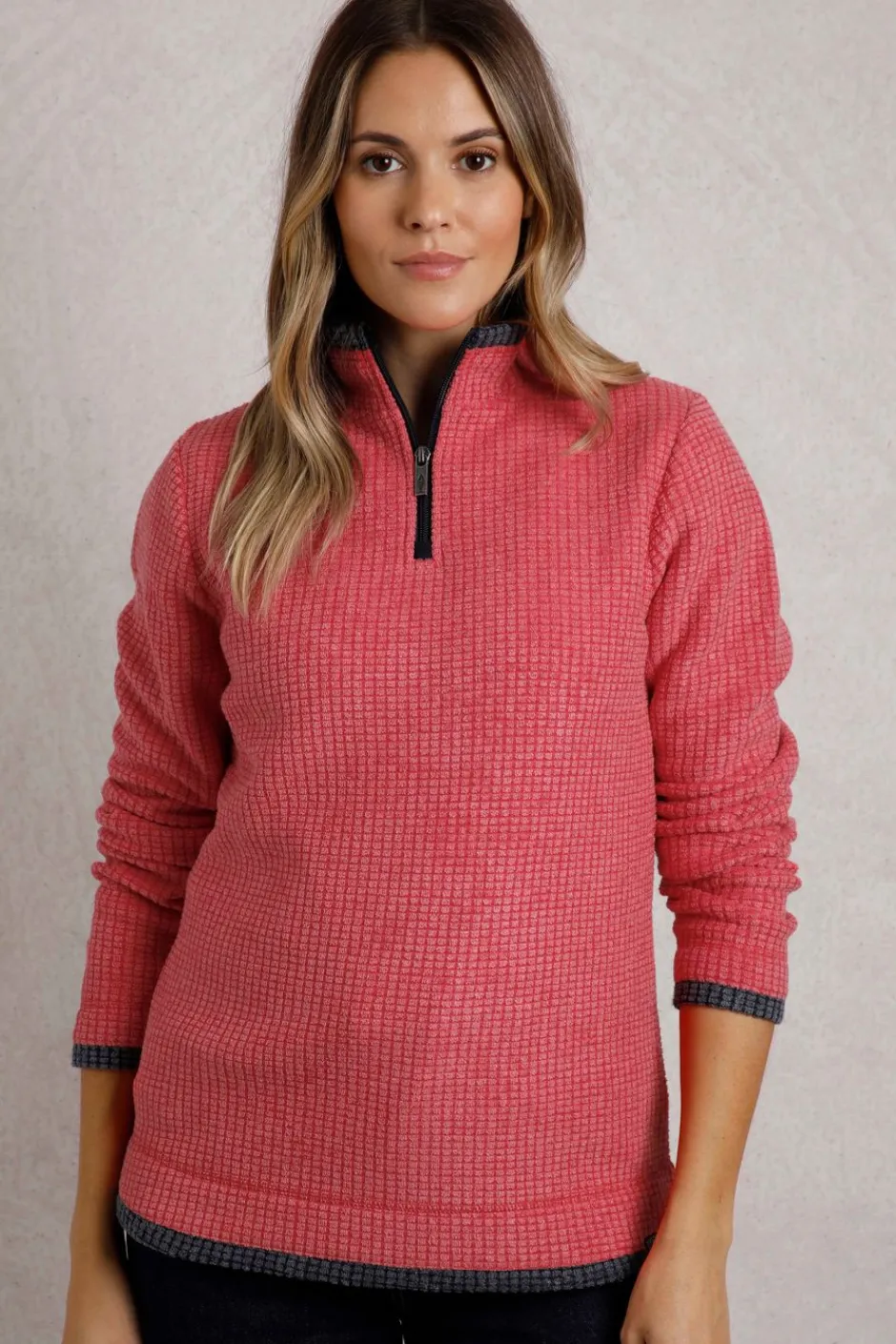 Weird Fish Fleece|Beye Eco 1/4 Zip Grid Fleece Barberry Red Marl